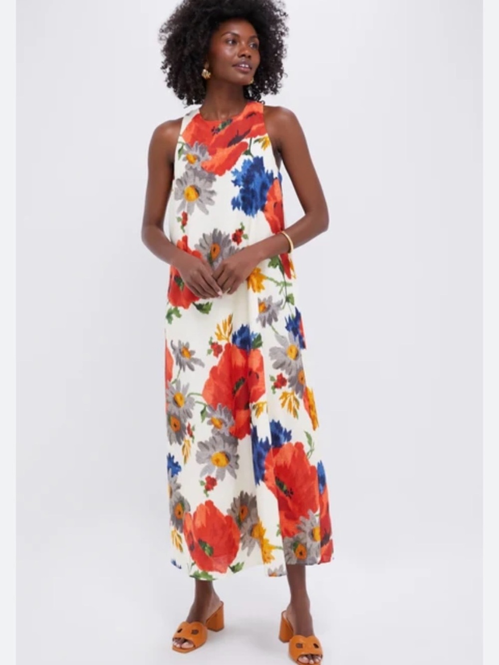 Tuckernuck crimson poppy linen Portia Dress with Red, Blue & Yellow Floral Print